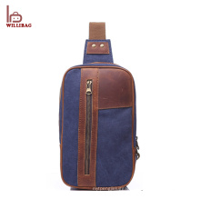 Fashion Leisure Shoulder bag Canvas Leather Chest bag for men